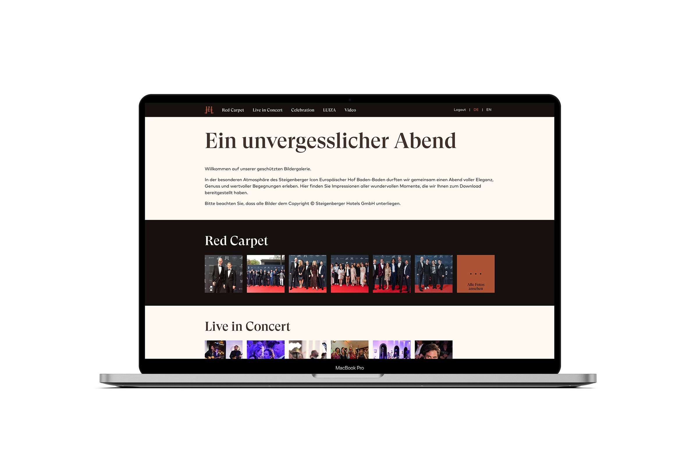 Web portal with protected download area for the grand opening of the Steigenberger Icon Europäischer Hof.